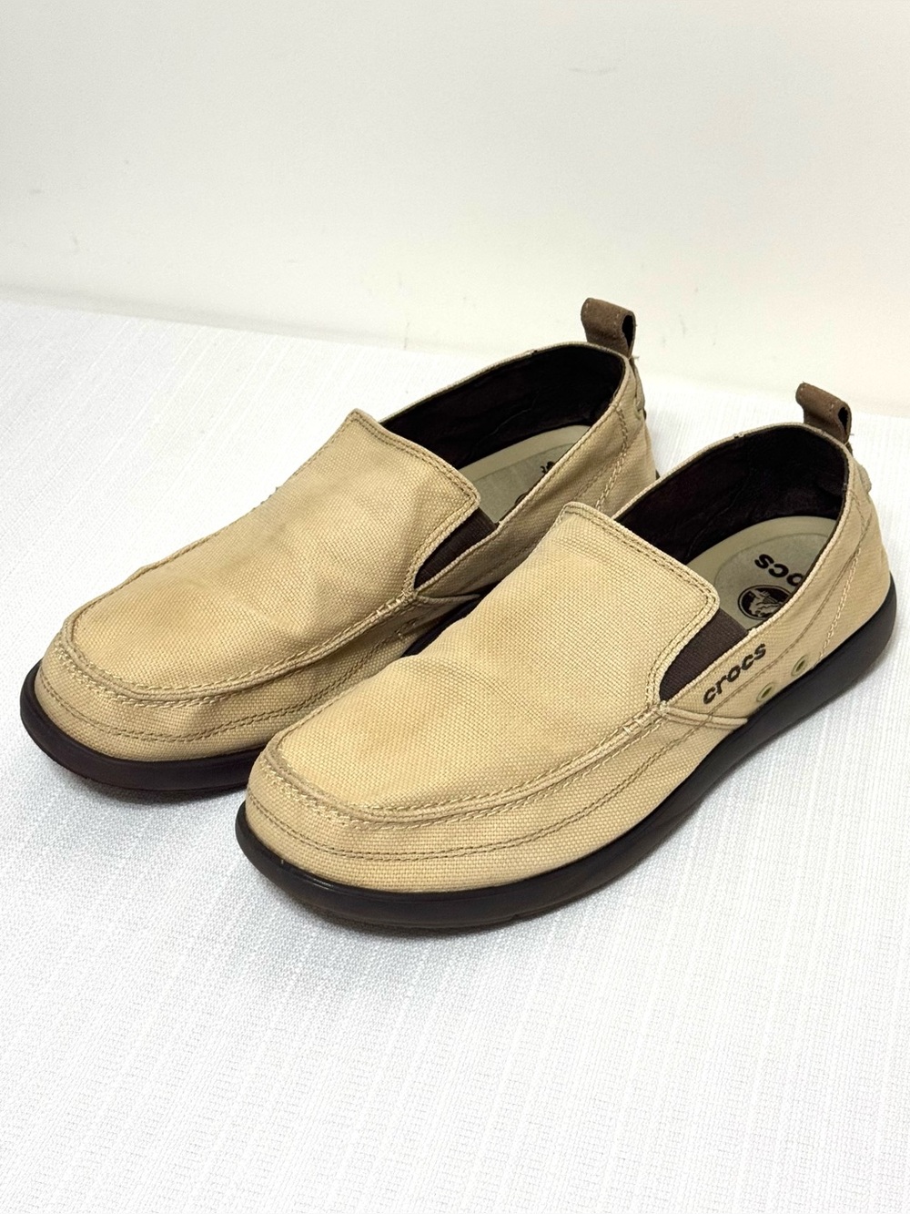 CROCS Walu Canvas Loafers Slip On Boat Shoes 11270 Tan Brown Mens Size 13